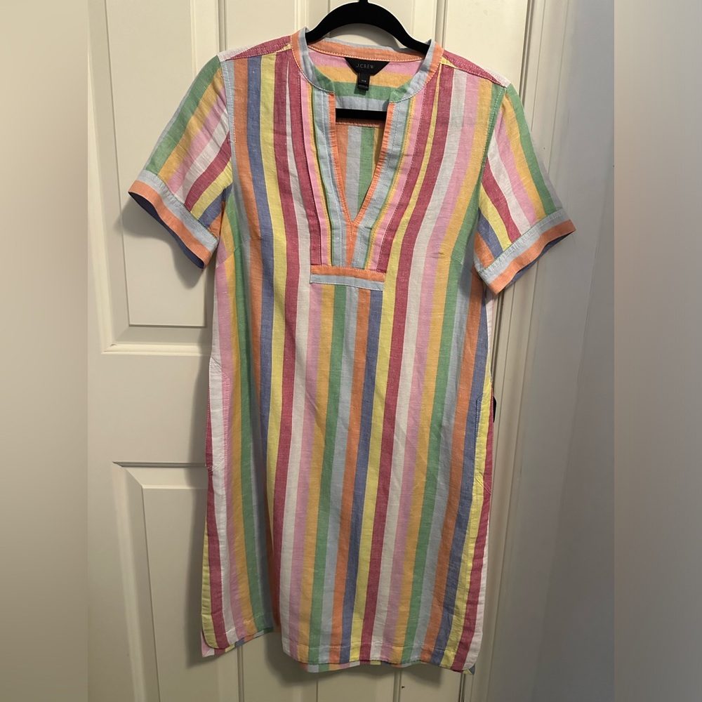 J. Crew - Rainbow Linen Shift Dress